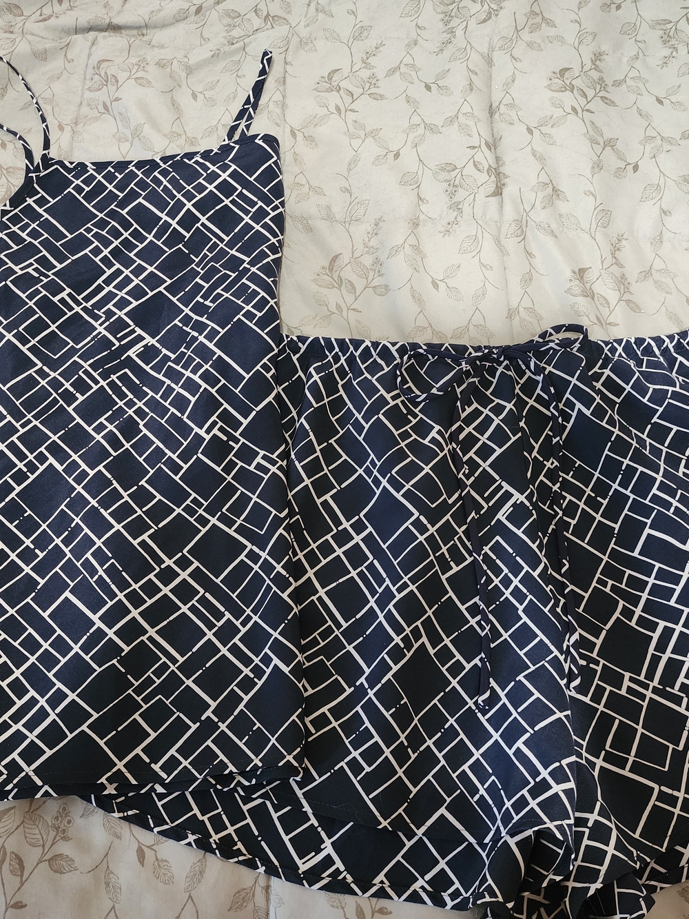 Josie Natori geometric windowpane grid print pajama set